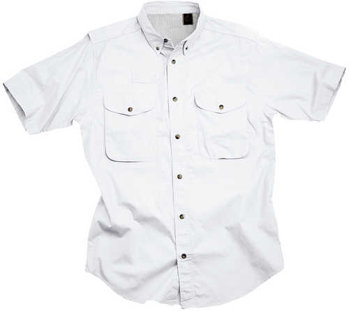 Short Sleeve White Poplin Fishing Shirt Size Large