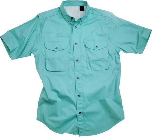 Click to see larger image. Short Sleeve Seafoam Poplin Fishing Shirt Size XS