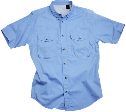 Short Sleeve Ocean Blue Poplin Fishing Shirt Size Medium