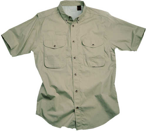 Short Sleeve Khaki Poplin Fishing Shirt Size 2XL