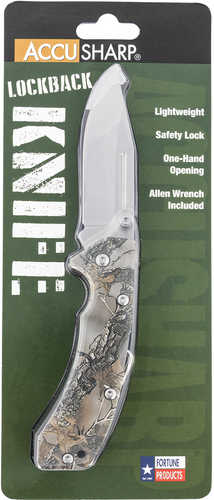 Accusharp Lockback 3" Folding Plain Stainless Steel Blade Camo Handle