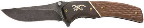 Browning Hunter Small 2.88" Folding Drop Point Plain Black Stonewashed Oxide 440C SS Blade Flipper/Thumb Stud Ha