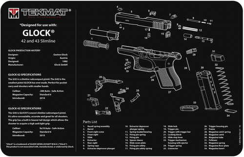 TekMat Ultra Premium Cleaning Mat for Glock 42/43 Parts Diagram 15" x 20"