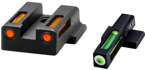 HIVIZ LiteWave H3 Tritium Express Handgun Sight Green/Orange Litepipes White Front Ring for Glock 20/21