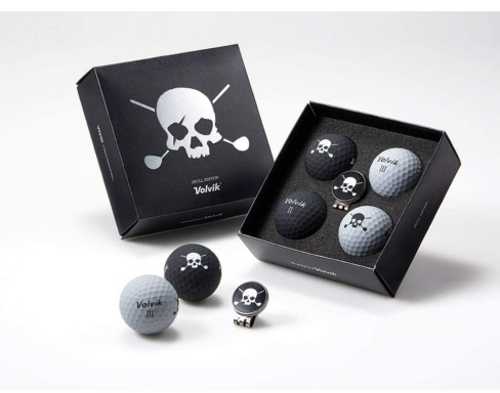 Volvik Skull Edition Golf Balls 4 W Marker Hat Clip