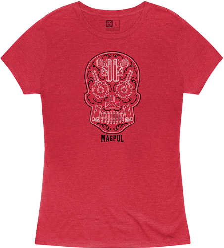 Magpul Sugar Skull Womens Red Heather Short Sleeve Small