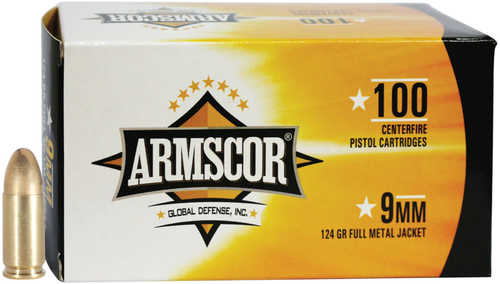 9mm Luger 100 Rounds Ammunition Armscor Precision Inc 124 Grain Full Metal Jacket