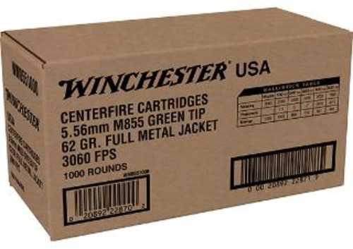 Winchester USA Green Tip 5.56 NATO 62 gr M855 Full Metal Jacket (FMJ) 1000 Round Box