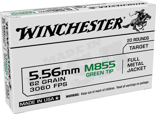 5.56mm Nato 20 Rounds Ammunition Winchester 62 Grain FMJ