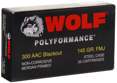 300 AAC Blackout 20 Rounds Ammunition Wolf Performance Ammo 145 Grain FMJ