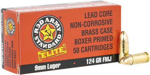 Red Army Standard White Box 9mm Luger 124 gr Full Metal Jacket (FMJ) Ammo 50 Round Box
