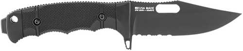 S.O.G Seal FX 4.30" Fixed Clip Point Part Serrated Black Cerakote CPM S35VN Blade/Grn Handle