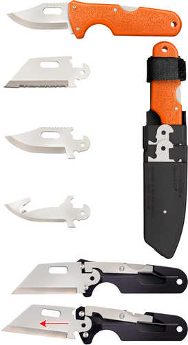 Cold Steel Click-N-Cut Hunter 2.50" Fixed Bowie/Gut Hook/Plain/Serrated Satin 420J2 SS Blade/Orange ABS Handle