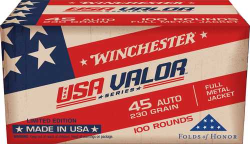 <span style="font-weight:bolder; ">Winchester</span> USA <span style="font-weight:bolder; ">Valor</span> 45 ACP 230 gr Full Metal Jacket 100 Rounds