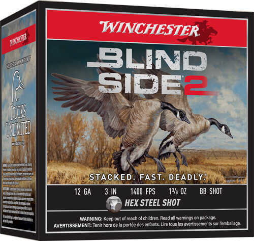 Winchester Blind Side 2 Ammo 12 Gauge 3" 1 3/8 oz 1400 fps BB Shot 25 Round Box
