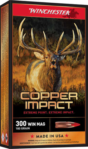 Winchester Copper Impact 300 Mag 180 Gr 2950 Fps Extreme Point Lead-Free Ammo 20 Round Box