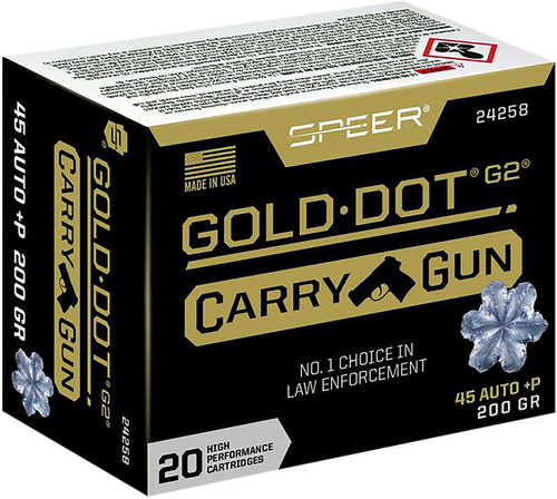 Speer Gold Dot Carry Gun 45 ACP +P 200 Gr Hollow Point (HP) Ammo 20 Round Box