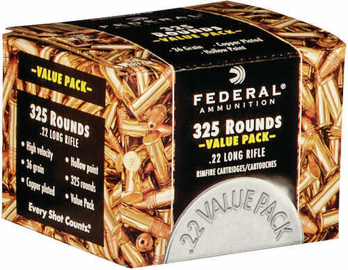Federal 325 Value Pack 22 LR 36 Gr Copper Plated Hollow Point (CPHP) 325 Round Box
