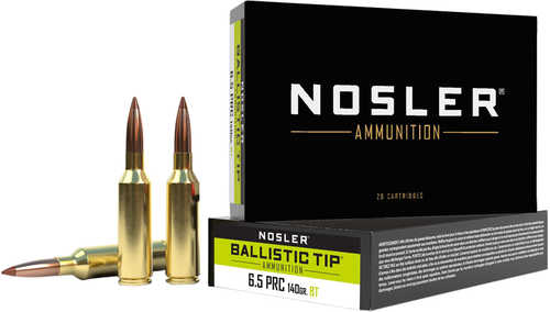 Nosler Ballistic Tip 6.5 PRC 140 gr 2900 fps Spitzer Boat-Tail (SBT) Ammo 20 Round Box