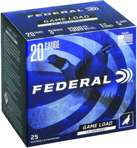 Federal Game-Shok High Brass 20 Gauge 3" 1 1/4 oz 1300 fps 5 Shot 25 Round Box