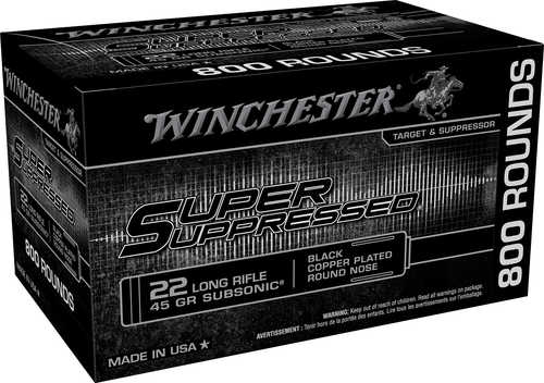 <span style="font-weight:bolder; ">Winchester</span> Ammo Super Suppressed 22 LR 45 Gr Copper Plated Round Nose 800 Box