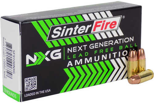 Sinterfire NXG Lead Free Ball Pistol Ammo 9mm 100 gr. 50 rd. Brass Model: SF9100NXG(50)LF
