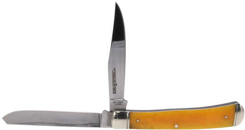Cold Steel CSFLTRPRY Trapper 3" Folding Clip/Spey Plain 8Cr13MoV SS Blade/Yellow W/Polished Bolsters Bone Handle