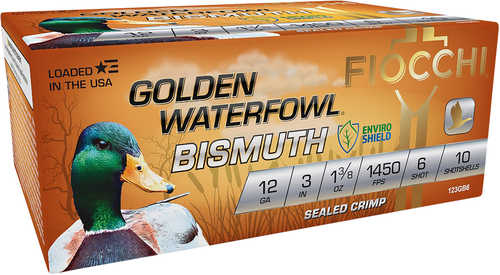 Fiocchi Golden Waterfowl Bismuth 12 Gauge 3" 1-3/8 oz 6 Shot 10 Per Box