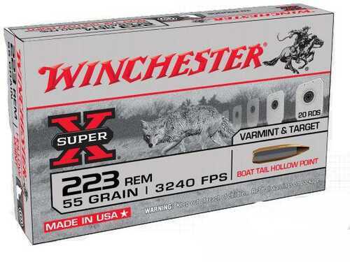 Winchester Super-X Varmint & Target Rifle Ammunition .223 Rem 55 Gr BTHP 3240 Fps 500 Round Case (20 Round Boxes)
