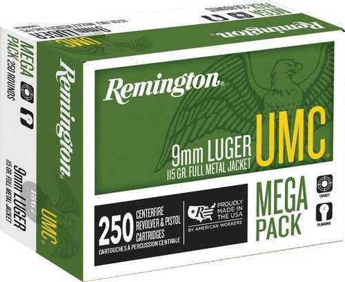Remington UMC Handgun Ammunition 9mm Luger 115 Gr <span style="font-weight:bolder; ">FMJ</span> 1145 Fps1000/ct (4-250/Box)