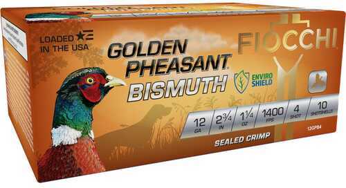 Fiocchi Golden Pheasant Bismuth Shotshells 12Ga 2-3/4" 1-1/4Oz 1400 Fps #4 10/ct