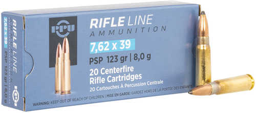 PPU Metric Rifle Line 7.62X39mm 123 Gr Pointed Soft Point (PSP) 20 Per Box