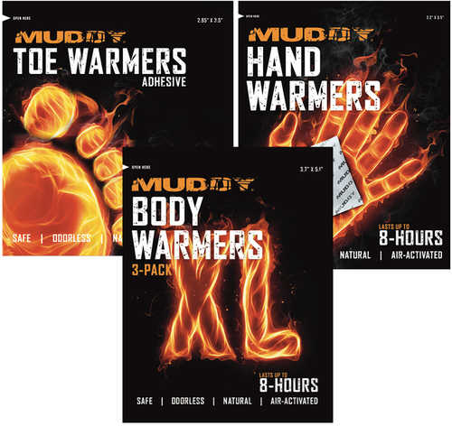 Muddy Disposable Warmers (8) Hand Warmers (8) Toe Warmers and (8) XL Warmers Air Activated Orange and Black MUD-DWPACK