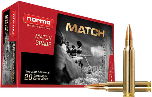 Norma Precision Golden Target Match <span style="font-weight:bolder; ">223</span> Rem 69 gr Hollow Point Boat Tail Ammo 20 Per Box
