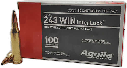 Aguila 243 Winchester 100 Grain InterLock Boat Tail Soft Point 20 Rounds