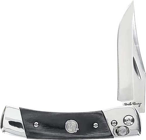 Uncle Henry 1222001 Smokey 2.90" Folding Plain 7Cr17MoV SS Blade, Black/SS Wood Laminate Handle