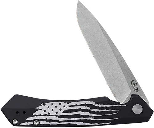 Case 10857 Kinzua Folding Spear Point Plain Stonewashed S35VN SS Blade, Black Anodized W/US Flag Aluminum Handle