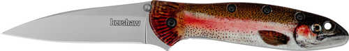 Kershaw 1660Trout Leek Trout EDC 3" Folding Drop Point Plain Bead Blasted 14C28N Steel Blade, Rainbow Trout W/UFI Coatin