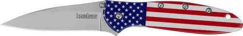 Kershaw 1660USA Leek USA EDC 3" Folding Drop Point Plain Bead Blasted 14C28N Steel Blade, Red/White/Blue Flag Aluminum H