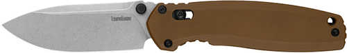 Kershaw 2052 Broadside 3.50" Folding Spear Point Plain Stonewashed D2 Steel Blade, Brown G10 Handle