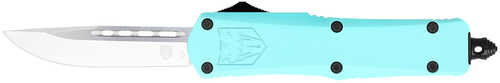 CobraTec Knives STBFS3DNS FS-3 Small 2.75" OTF Drop Point Plain D2 Steel Blade, 4.25" Mint Blue Aluminum Alloy Handle