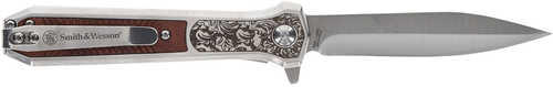 Smith & Wesson Knives 1205011 Unwavered 3.50" Folding Dagger, Plain Stonewashed 8Cr13MoV SS Blade, 4.25" Rosewood W/SS S