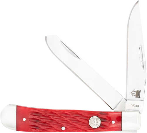 CobraTec Knives CTTDTRPREDBN Trapper Folding 2.88" Clip Point, 2.94" Spey Plain Polished Vg-10 SS Blades, 4.44" Red Bone
