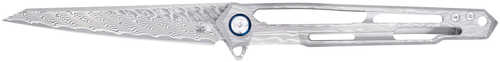 CobraTec Knives CTGSTDAMWNS Ghost 3.88" Folding Wharncliffe Plain Damascus Blade, 4.94" Cut Out Titanium Handle