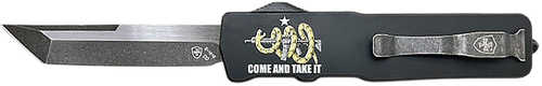 Templar Knife Excalibur Come And Take It Slim 3.25" OTF Tanto Part Serrated D2 Steel Blade, 5" Black "Come And Take It"