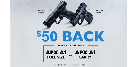 $50 Back When You Buy APX A1 Carry and APX A1 Full-Size Pistols
