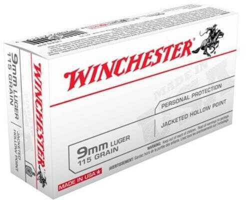 <span style="font-weight:bolder; ">9mm</span> Luger 50 Rounds Ammunition Winchester 115 Grain Jacketed Hollow Point