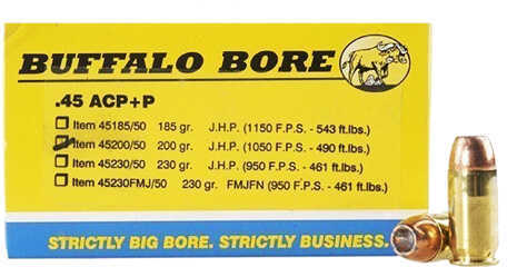 Buffalo Bore Ammunition 45 ACP +P JHP 200 Grains (Per 50) 45-200/50