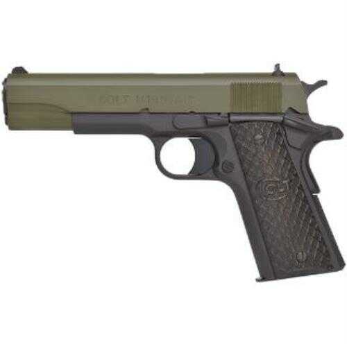 Colt M1991A1 45 ACP 5" Barrel 7rd Wood Grips OD Green Slide Blued Frame Talo Semi Automatic Pistol O1991OD