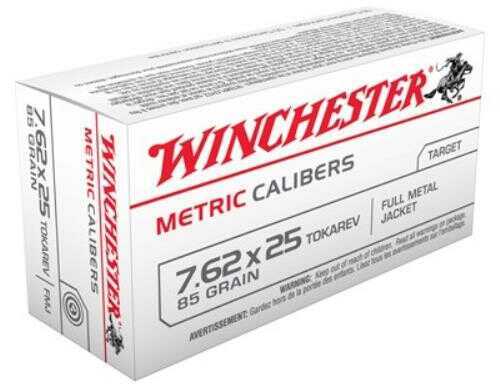 7.62X25mm Tokarev 50 Rounds Ammunition Winchester 85 Grain Full Metal Jacket